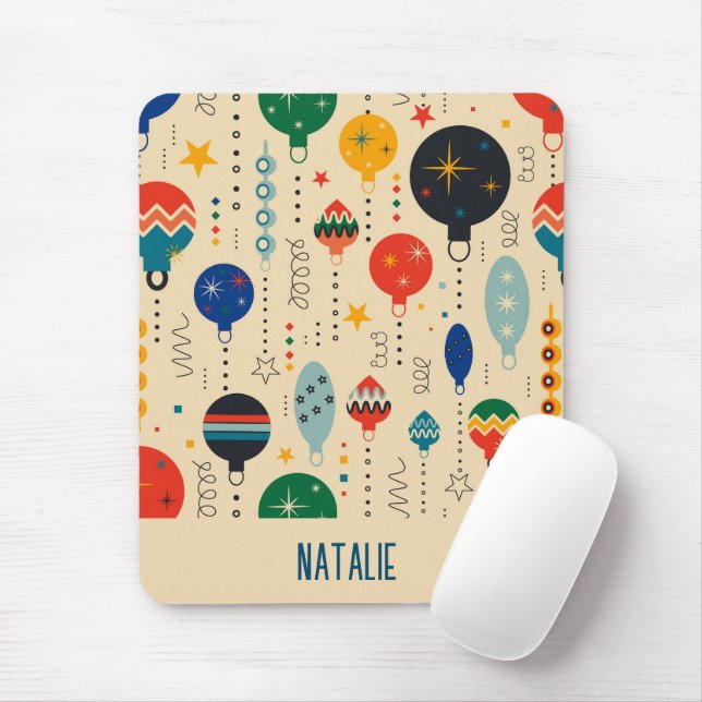 Cute monogram retro pattern of ornaments Beige Mouse Mat (With Mouse)