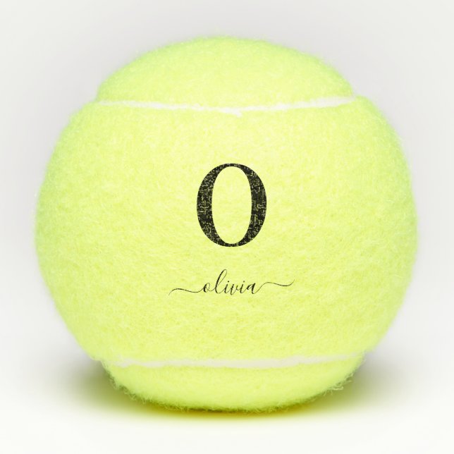 Cute Monogram Script Custom Name Personalised Text Tennis Balls (Front)
