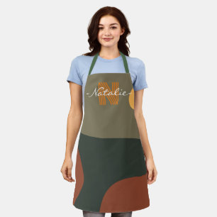 Cute monogram Smoky colours Abstract green brown Apron
