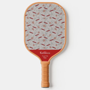 Cute Monogram Team/Club Name with Autumn Mushrooms Pickleball Paddle