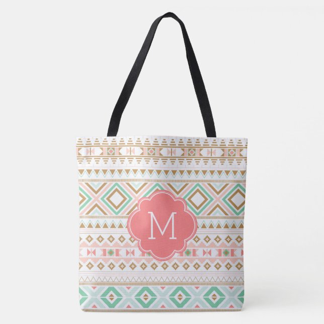 Cute Monogram Tribal Inspired Pattern Tote Bag (Front)