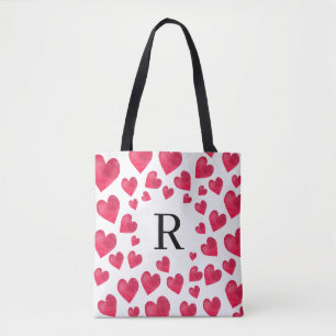 Cute Monogram Valentine's Day Hearts Tote Bag
