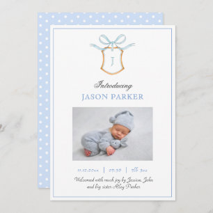 Cute Monogram with crest and bow  Announcement