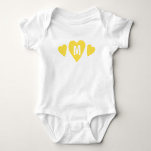 Cute Monogram Yellow Hearts Baby Bodysuit