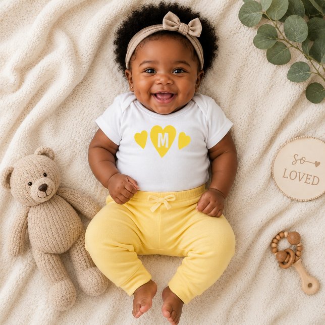 Cute Monogram Yellow Hearts Baby Bodysuit (Creator Uploaded)