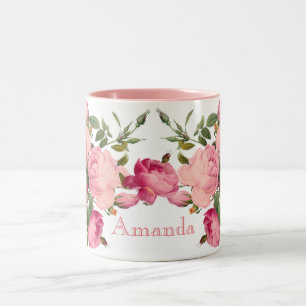 Cute monogramed floral.Roses Two-Tone Coffee Mug