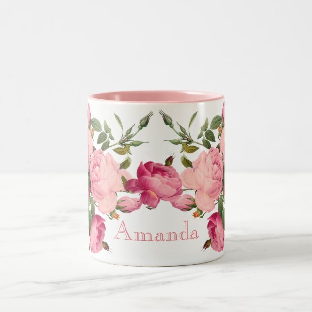 Cute monogramed floral.Roses Two-Tone Coffee Mug (Center)