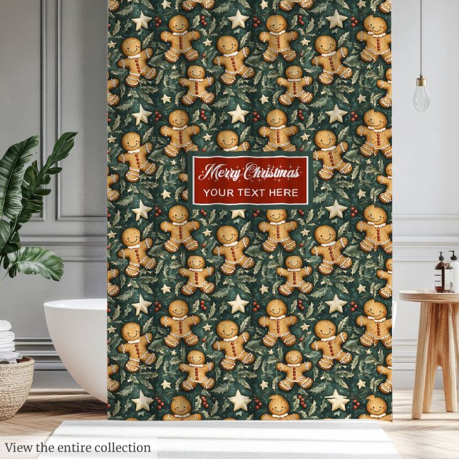 Cute Monogramed vintage Christmas gingerbread man Shower Curtain (Cute Monogramed vintage Christmas gingerbread man Shower Curtain)