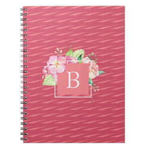 Cute Monogrammed Abstract Pink & Pink Coral Floral Notebook