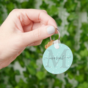 Cute Monogrammed Dotted Pattern Name Signature  Key Ring