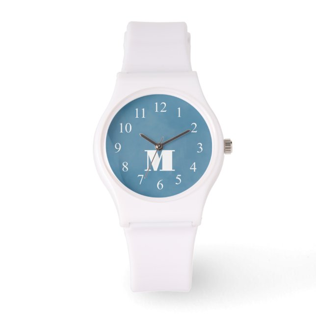 Cute Monogrammed For Her Stylish Minimalist Blue Watch (Front)