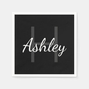 Cute Monogrammed Girl's Name   Black & White Napkin