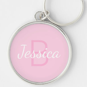 Cute Monogrammed Girl's Name Pink & White Key Ring