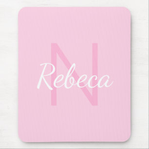 Cute Monogrammed Girl's Name Pink & White Mouse Mat