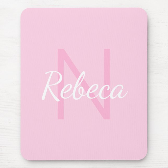 Cute Monogrammed Girl's Name | Pink & White Mouse Mat (Front)