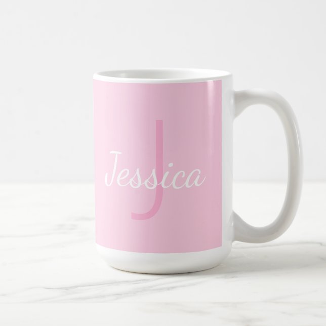 Cute Monogrammed Girl's Name | Soft Pink & White Coffee Mug (Right)