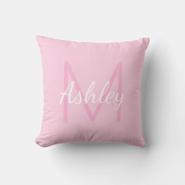 Cute Monogrammed Girl's Name | Soft Pink & White Cushion (Front)