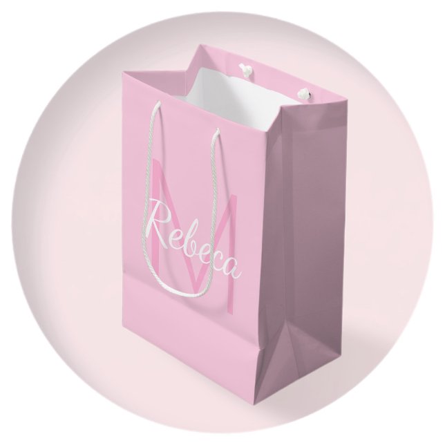Cute Monogrammed Girl's Name | Soft Pink & White Medium Gift Bag (Creator Uploaded)
