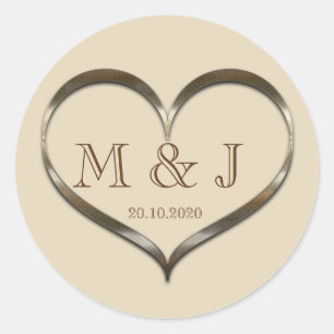 Cute Monogrammed Gold Heart Wedding Sticker