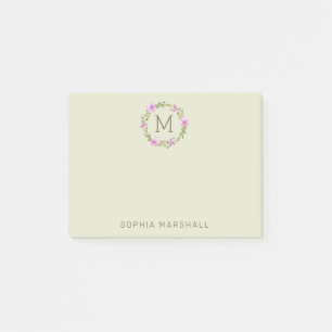 Cute Monogrammed Greenery Floral Wreath Post-it Notes