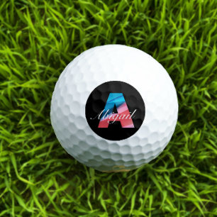 Cute monogrammed initial A pink blue black Golf Balls