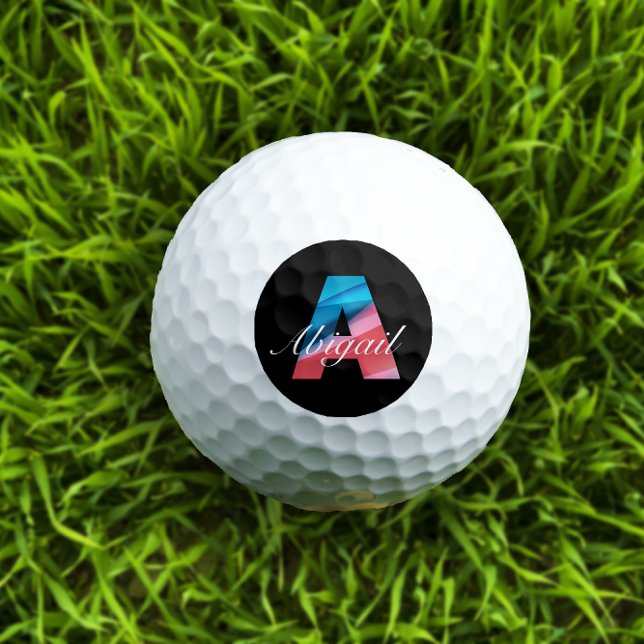 Cute  monogrammed initial A pink blue black Golf Balls (Creator Uploaded)