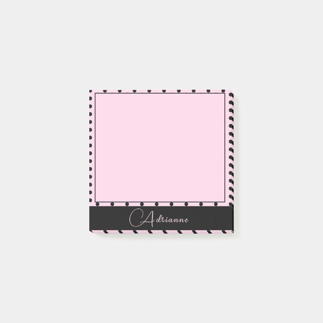 Cute Monogrammed Pink with Black Polka Dots Post-it Notes (Creator Uploaded)