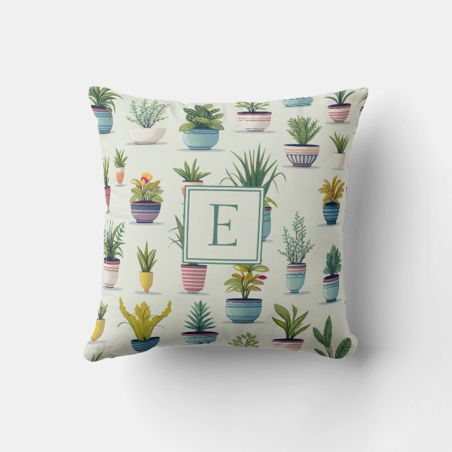 Cute Monogrammed Plant Lover  Cushion (Back)