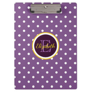 Cute Monogrammed Purple Polka Dots Clipboard