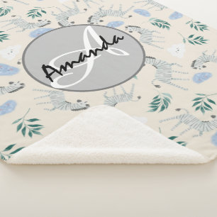 Cute monogrammed zebra safari pink pastel pattern  sherpa blanket