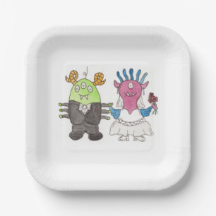 Cute Monster Alternative Wedding Paper Plate