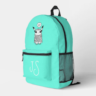 Cute monster aquamarine monogram minimalist  printed backpack