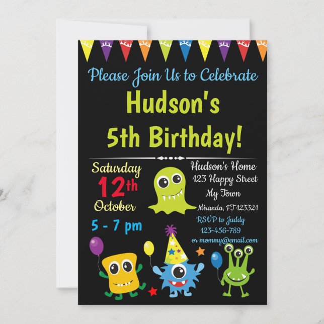 Cute Monster birthday invitation (Front)