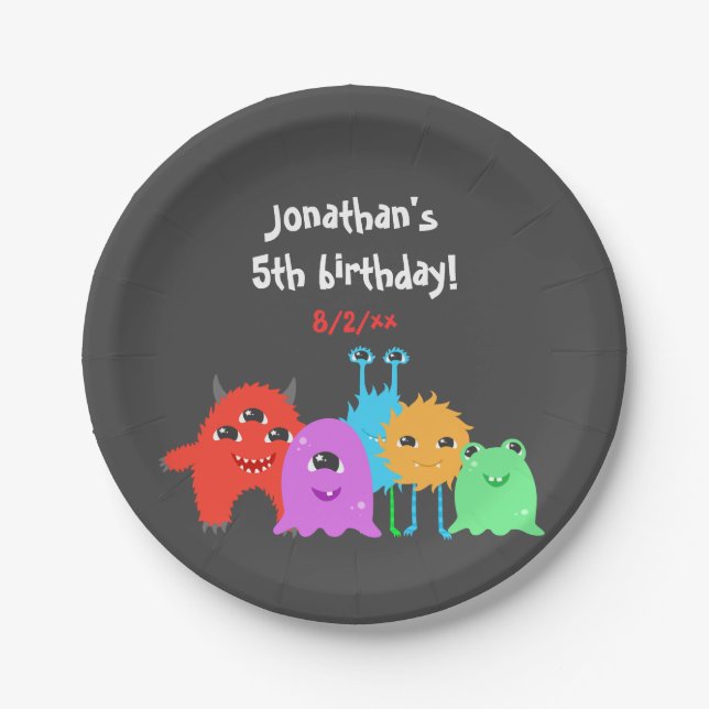 Cute Monster Birthday Paper Plate (Front)