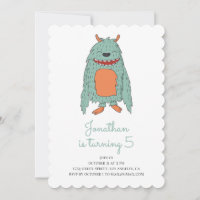 Cute monster. Birthday party invitation. Baby boy