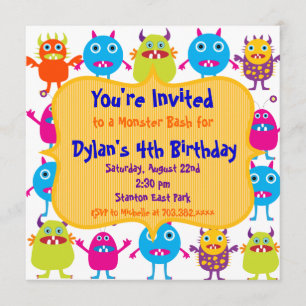 Cute Monster Birthday Party Invitation Templates
