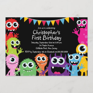 Cute Monster Birthday Party Invitations
