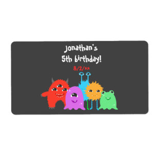 Cute Monster Birthday Water Bottle Labels