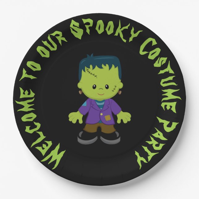 Cute Monster Boy Halloween Costume Party Paper Plate (Front)