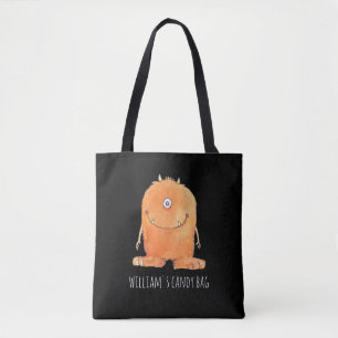 Cute Monster Candy  Monogram Custom Halloween Tote Bag