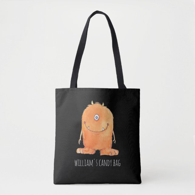 Cute Monster Candy  Monogram Custom Halloween Tote Bag (Front)