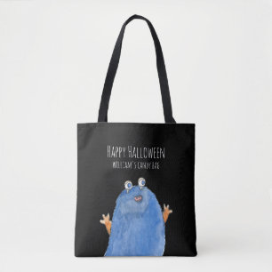 Cute Monster Candy  Monogram Custom Halloween Tote Bag