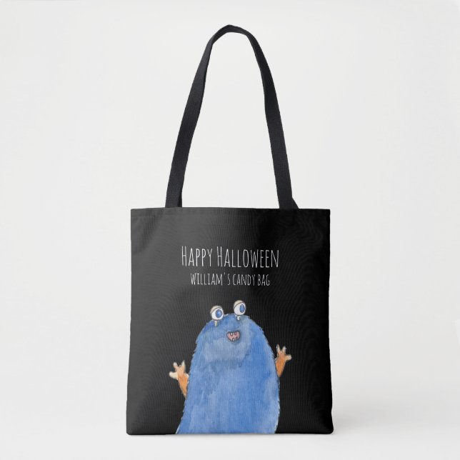 Cute Monster Candy  Monogram Custom Halloween Tote Bag (Front)