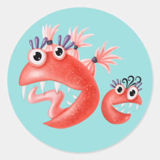 Cute Monster Crazy Funny Kids Classic Round Sticker
