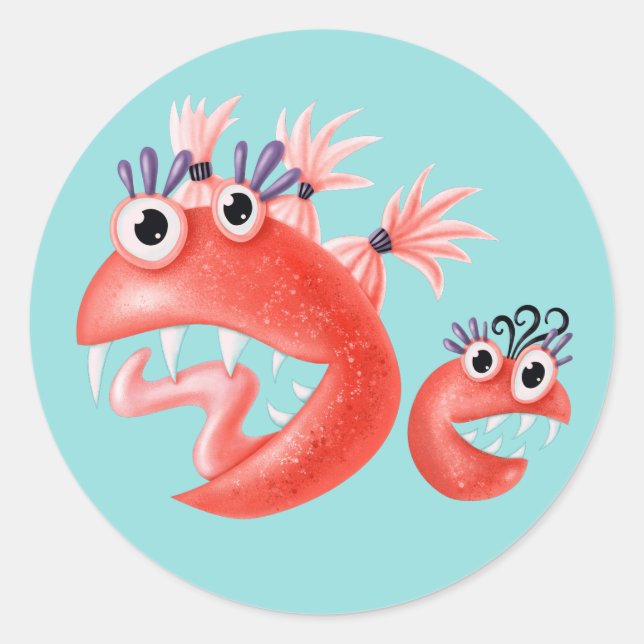 Cute Monster Crazy Funny Kids Classic Round Sticker (Front)