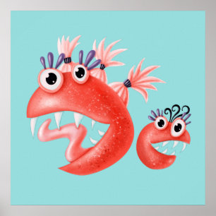 Cute Monster Crazy Funny Kids Poster