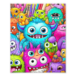 Cute Monster Doodles Photo Print