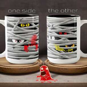 Cute Monster Eyes Mummy Halloween  Two-Tone Coffee Mug