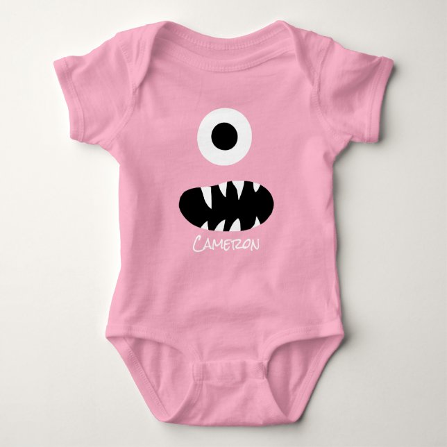 Cute Monster Face Silly Personalised Baby Red Bodysuit (Front)