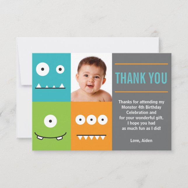 Cute Monster Faces Thank You Card (Front)